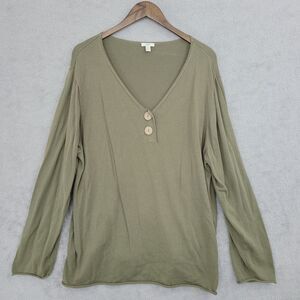 J. Jill Womens Olive Green Long Sleeve V-Neck Top With Buttons 21CT